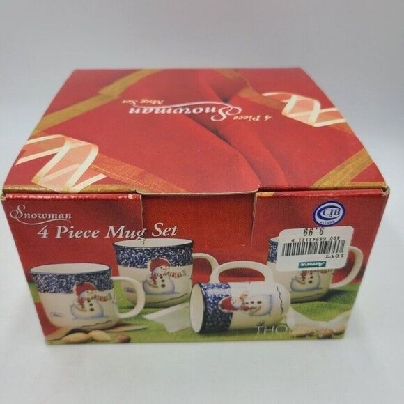 Vintage Thomson Pottery Snowman Coffee Mugs Set 4 Winter - Picture 6 of 7